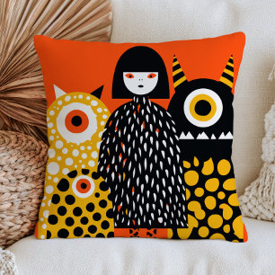 Yayoi Kusama Monster Mash Quirky Bold Halloween Throw Pillow