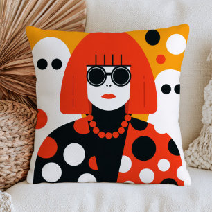 Yayoi Kusama with Ghosts Colourful Halloween Throw Pillow