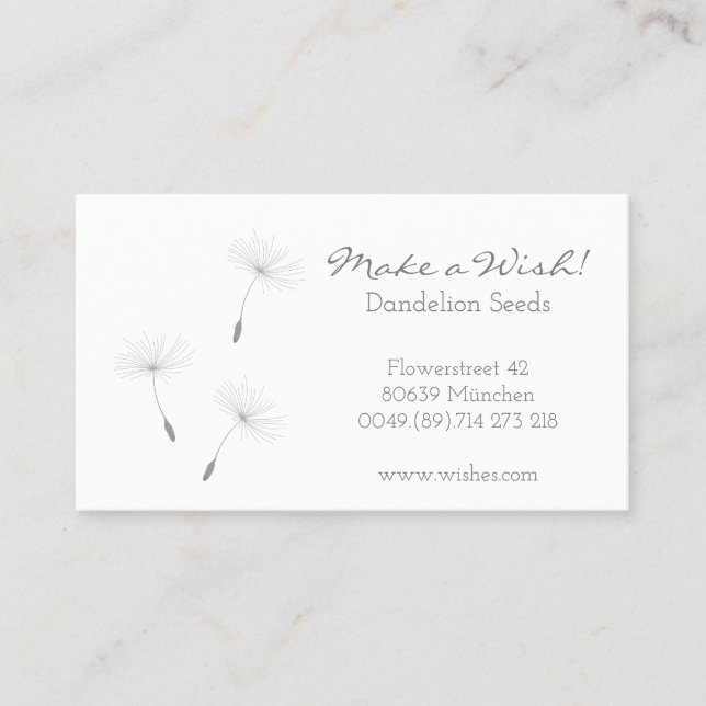♥ yBee *Make a Wish* Blowball Seeds . floral Business Card (Front)