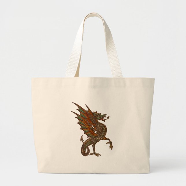 Ye Old Medieval Dragon Design Large Tote Bag (Front)