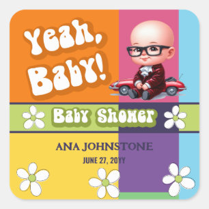 Yeah Baby Retro Baby Shower Square Sticker