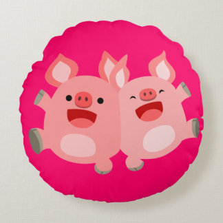 YEAH!! Cute Cartoon Pigs Round Pillow