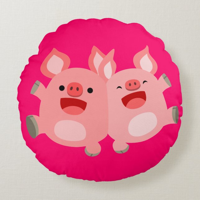 YEAH!! Cute Cartoon Pigs Round Pillow (Front)