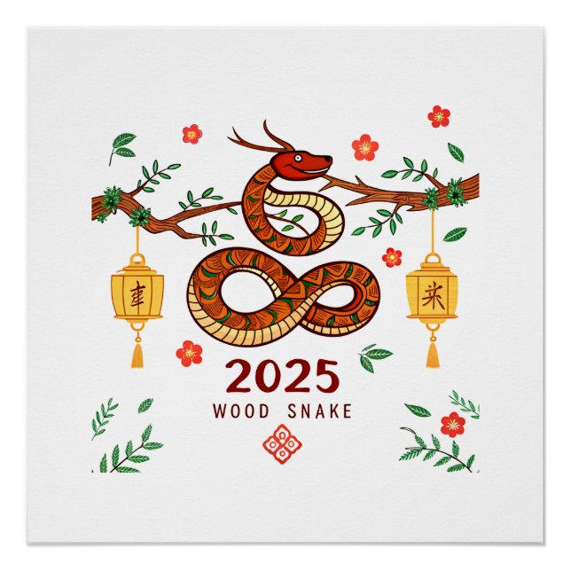 Year 2025 Wood Snake. Chinese horoscope  Poster (Front)