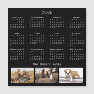 Year 2026 Calendar 3 Family Photo Collage Magnet