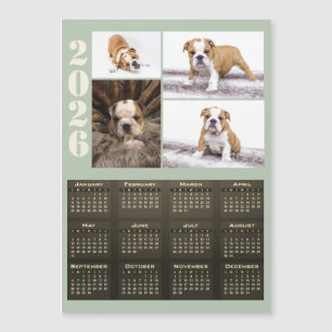 Year 2026 Calendar Dog Pet 4 Photo Collage Magnet