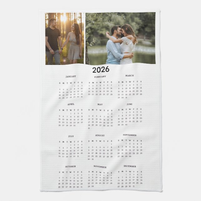 Year 2026 Custom Photo Calendar Kitchen Towel (Vertical)