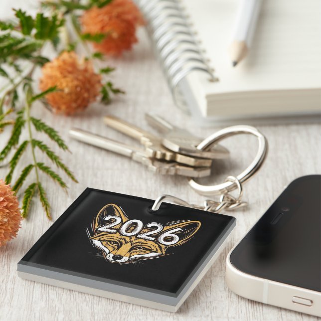 Year 2026 Fennec Fox Mascot - Bold New Year Design Keychain (Front Right)