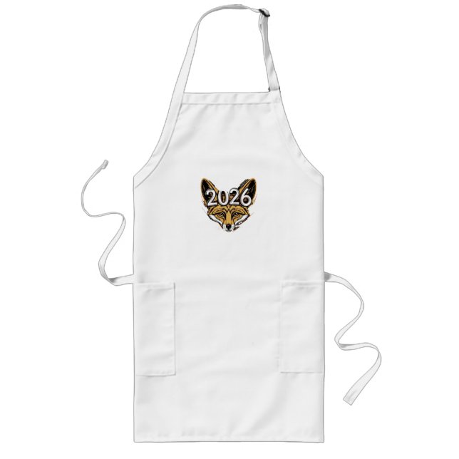 Year 2026 Fennec Fox Mascot - Bold New Year Design Long Apron (Front)