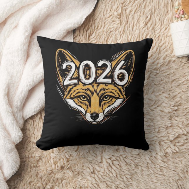 Year 2026 Fennec Fox Mascot - Bold New Year Design Throw Pillow (Blanket)