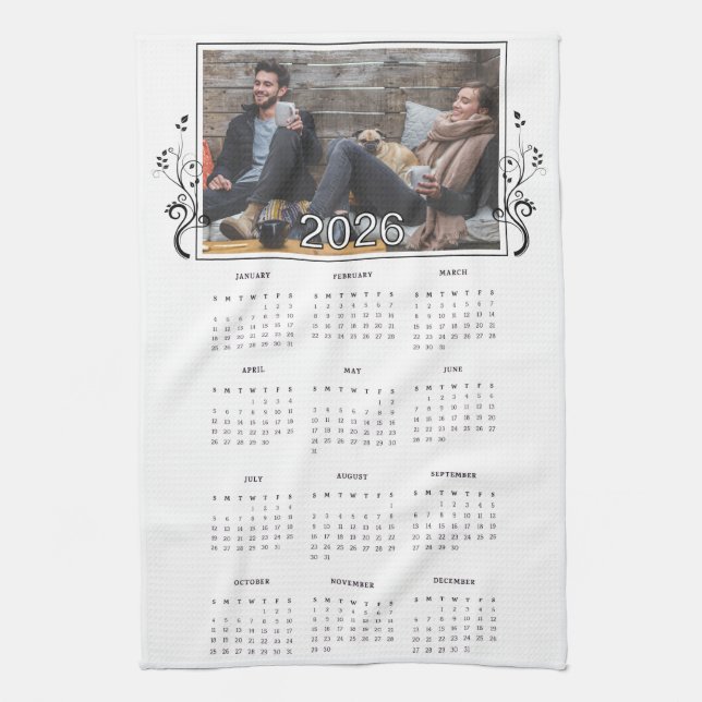 Year 2026 Photo Calendar with Foliage  Kitchen Towel (Vertical)