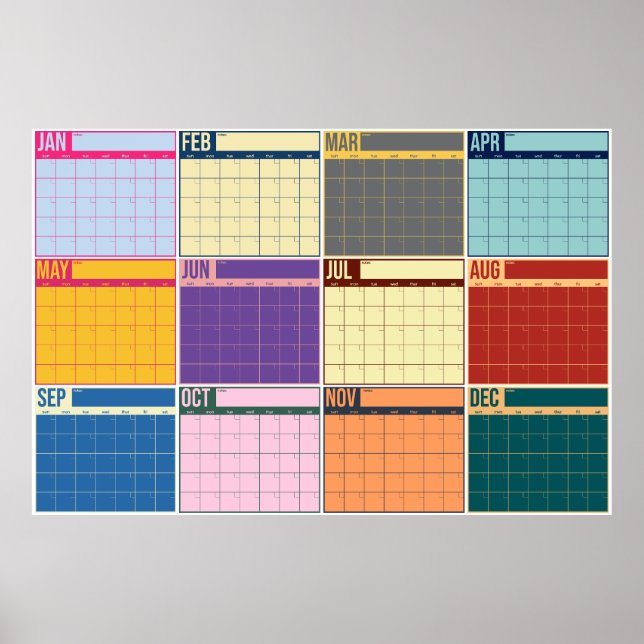 Year At A Glance Undated Bold Retro Wall Calendar Poster (Front)