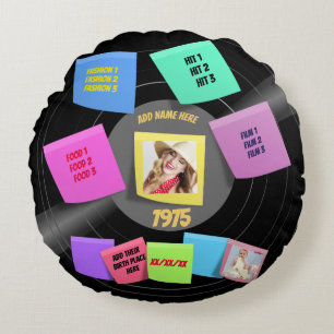 Year Born 60s 70s Photo Retro Vinyl Record Custom Round Pillow