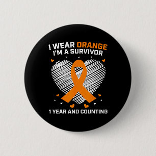 Year Cancer Free Leukaemia Survivor Gifts Orange A 2 Inch Round Button