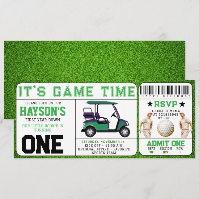 Year Down Golf Ticket 1st Birthday Invitation (Front/Back)