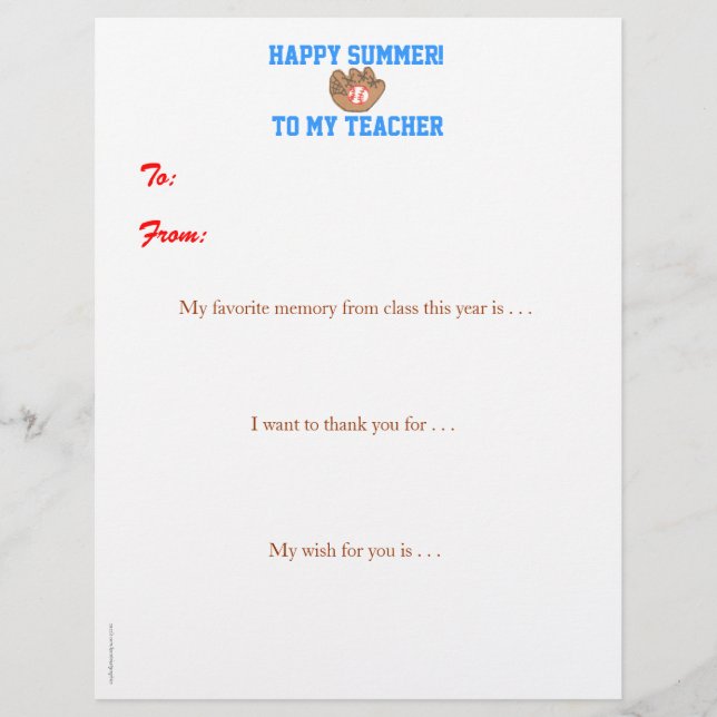 Year-end personalized teacher thank you - baseball (Front)