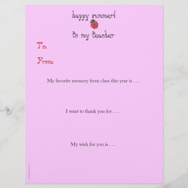 Year-end personalized teacher thank you - ladybug (Front)