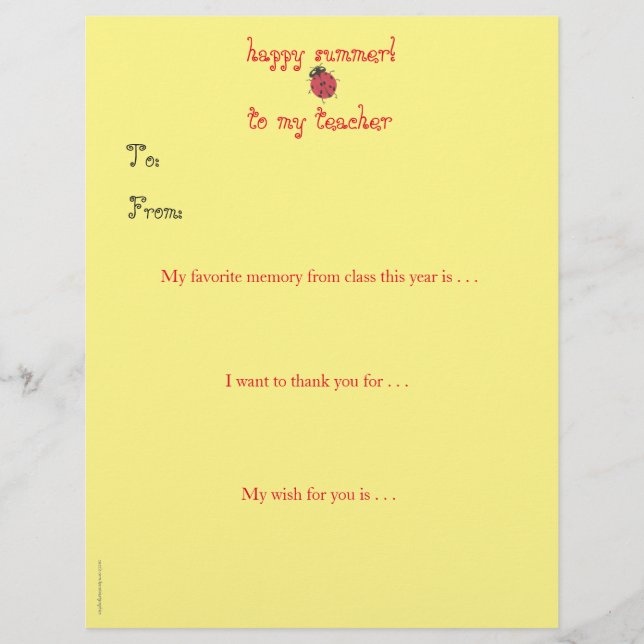 Year-end personalized teacher thank you - ladybug (Front)