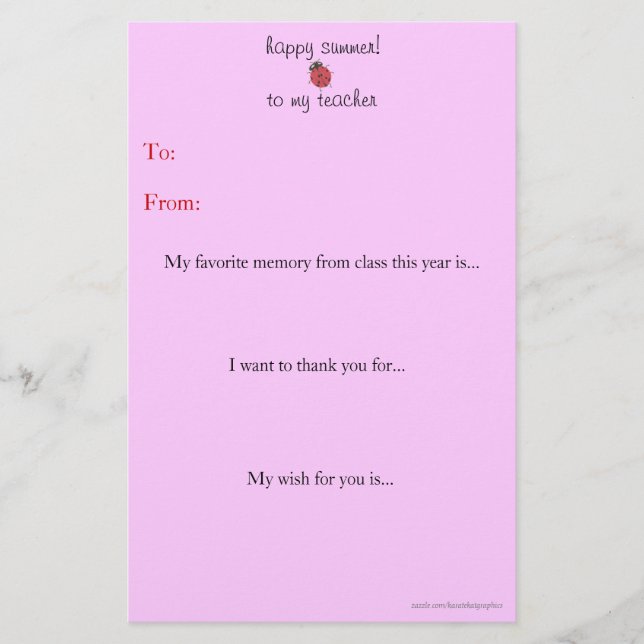 Year-end teacher thank you note stationery (Front)