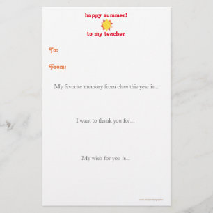 Year-end teacher thank you note - sunshine stationery