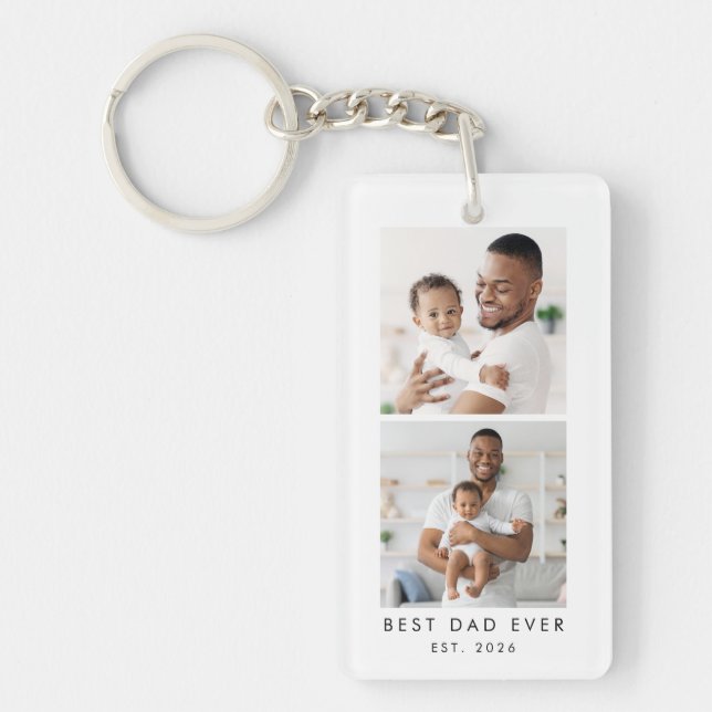 Year Established Best Dad Ever 2 Photos Keychain (Front)