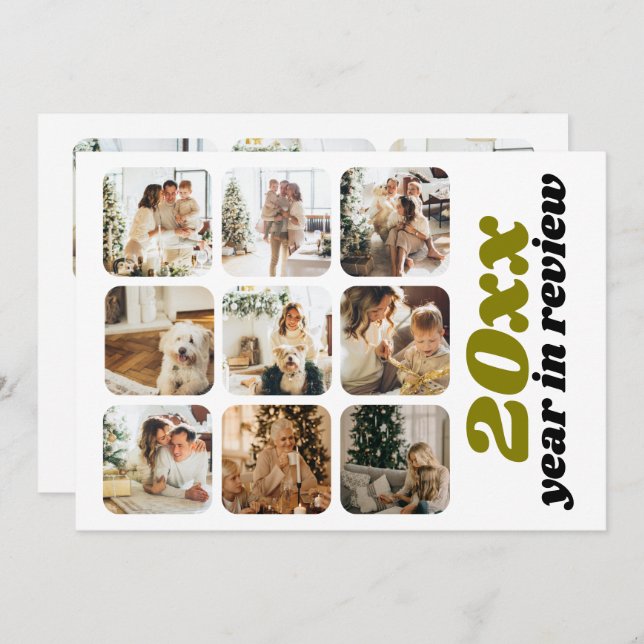 Year in Review 12 Photo and Text Personalized Holiday Card (Front/Back)