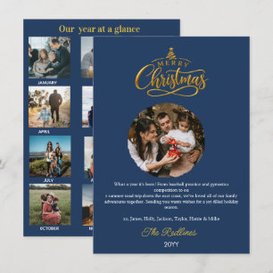 Year in Review at a What a year Deep navy and Gold Holiday Card