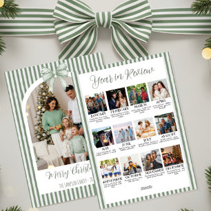 Year in Review Christmas Arch Photo & Green Bow Holiday Card