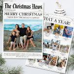 Year In Review Newspaper Christmas Family Photo Holiday Card<br><div class="desc">Capture the essence of the past year with our Full Colour Year In Review Newspaper Christmas Family Photo Holiday Card. This beautifully designed holiday card features a newspaper Christmas card template that seamlessly blends nostalgia with modern elegance. With its editable minimalist Christmas design, this card is perfect for sharing your...</div>