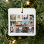 Year in Review Photo Collage Family Christmas Ceramic Ornament<br><div class="desc">Modern "Year in Review" Christmas ornament featuring twelve square photos in a simple collage. At the top left is the year spelled out and at the bottom right is the message, "Oh What a Year!". The backside has a template for you to add your personalized message in black over a...</div>