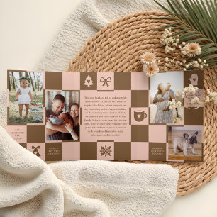 Year in Review Retro Chequered Christmas Photos Tri-Fold Holiday Card