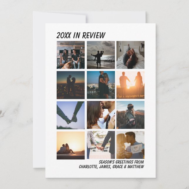Year In Review Twelve Photo Personalized Christmas Holiday Card (Front)
