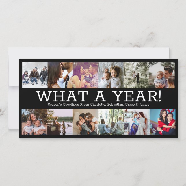 Year In Review Twelve Photo Personalized Christmas Holiday Card (Front)