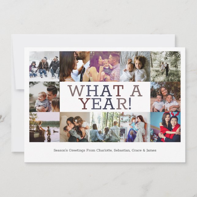 Year In Review Twelve Photo Personalized Christmas Holiday Card (Front)
