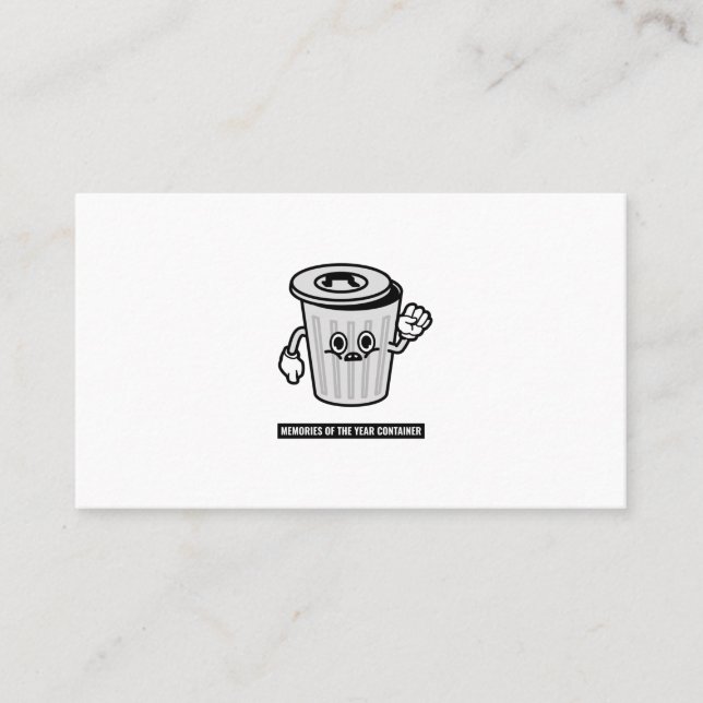 Year memories featuring a funny trash can cartoon. business card (Front)