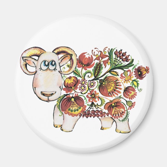Year of a sheep - Ukrainian Petrykivsky Painting Magnet (Front)