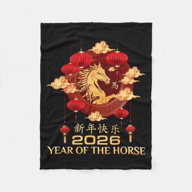 Year Of Horse 2026 Chinese Lunar New Year Men Wome Fleece Blanket (Front)