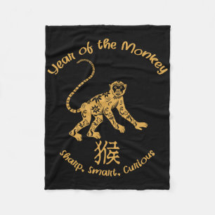 Year Of Monkey Traits Chinese Zodiac Chinese New Y Fleece Blanket