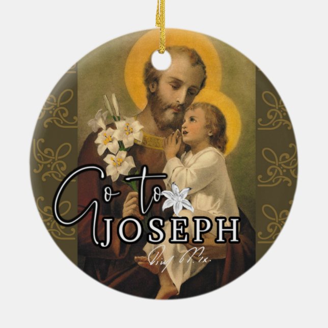 Year of St. Joseph Jesus Religious Pope Signature Ceramic Ornament (Back)