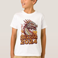 Year of the dragon 2024 Boy's white Shirt, Dragon