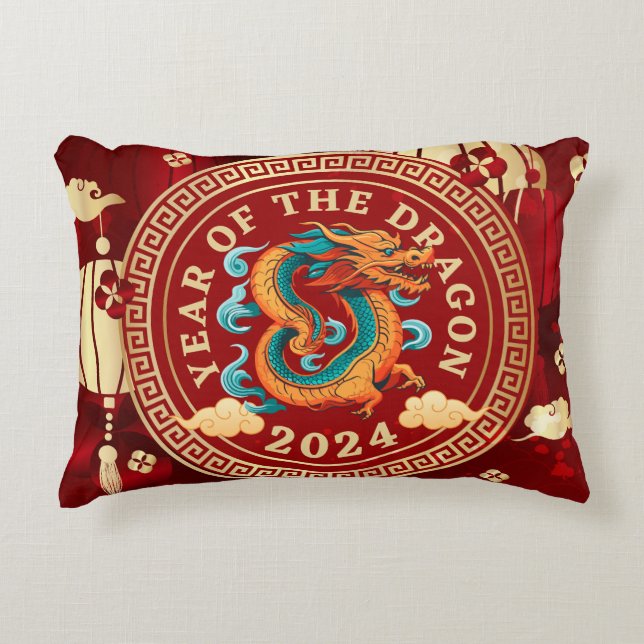 Year of the Dragon 2024 | Chinese Zodiac Sign Accent Pillow (Front)