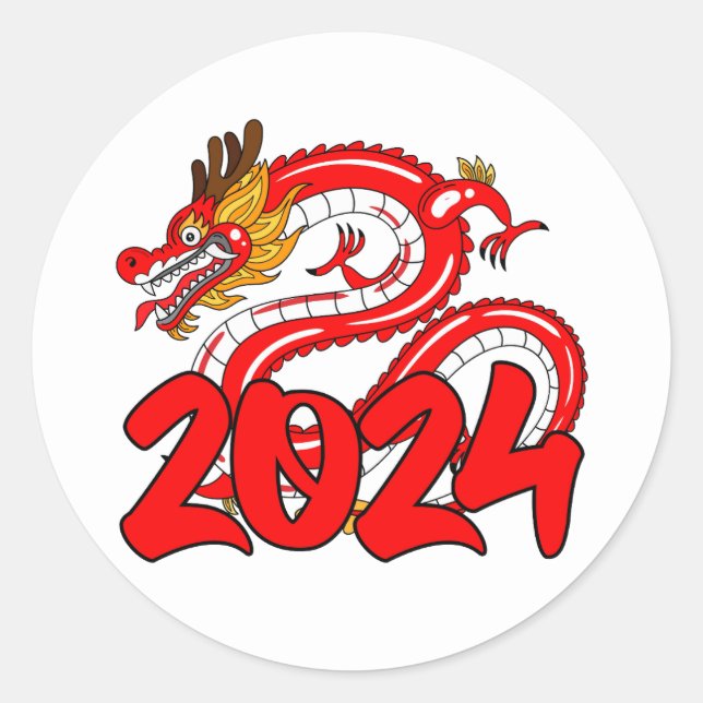 year of the dragon 2024 happy chinesse new year (6 classic round sticker (Front)