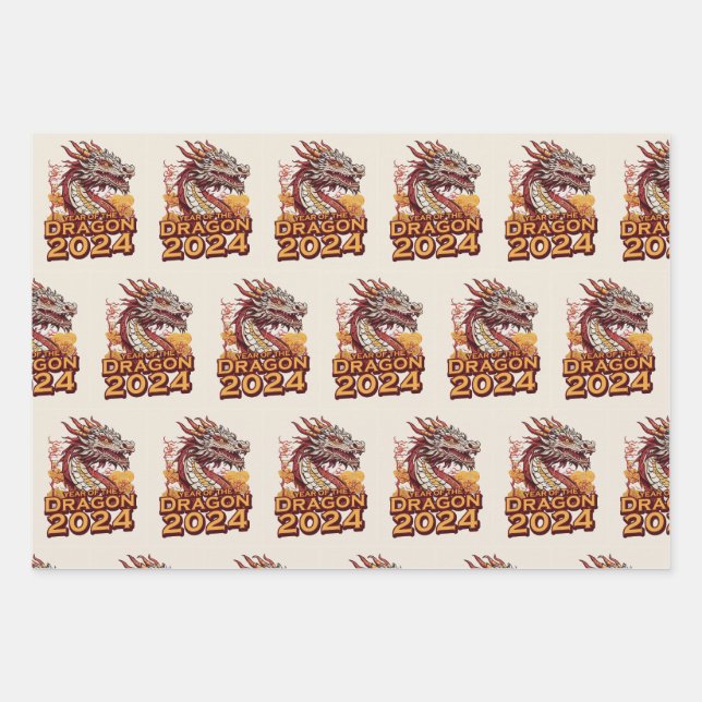 Year of the dragon 2024 wrapping papers, Dragon Wrapping Paper Sheet (Front)
