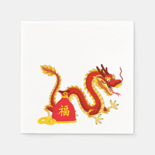 Year of the Dragon Cartoon Red Sack Napkins