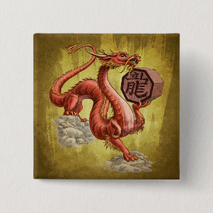 Year of the Dragon Chinese Zodiac Art 2 Inch Square Button