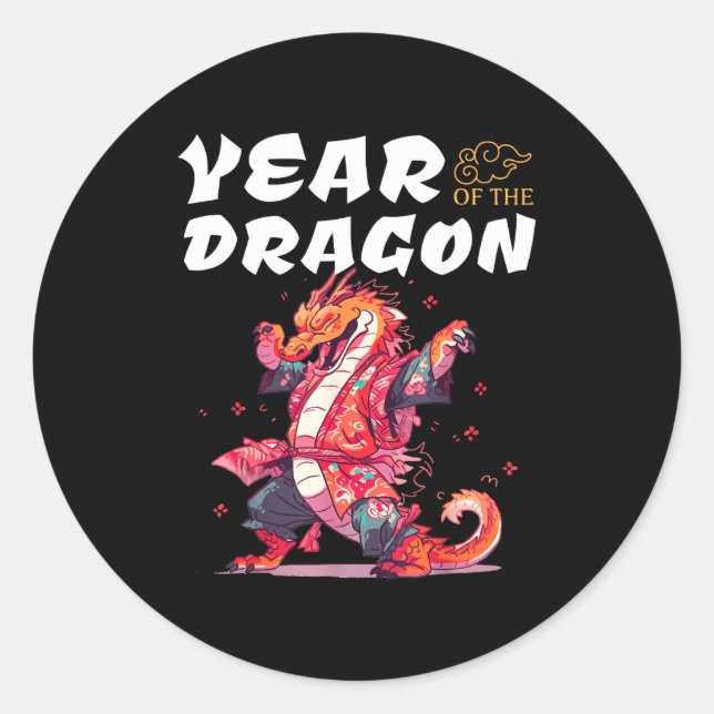 Year Of The Dragon Funny Dragons Chinese Zodiac Si Classic Round Sticker (Front)