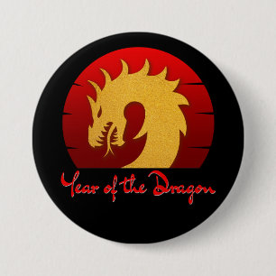 YEAR OF THE DRAGON GOLD RED 3 INCH ROUND BUTTON