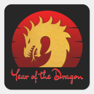 YEAR OF THE DRAGON GOLD RED SQUARE STICKER