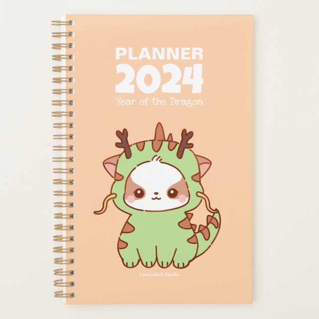 Year of the Dragon Mochi 2024 Cute Kawaii Puppy  Planner (Front)
