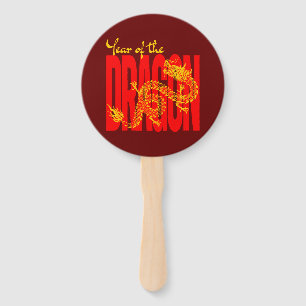 Year of the Dragon Red Gold Hand Fan